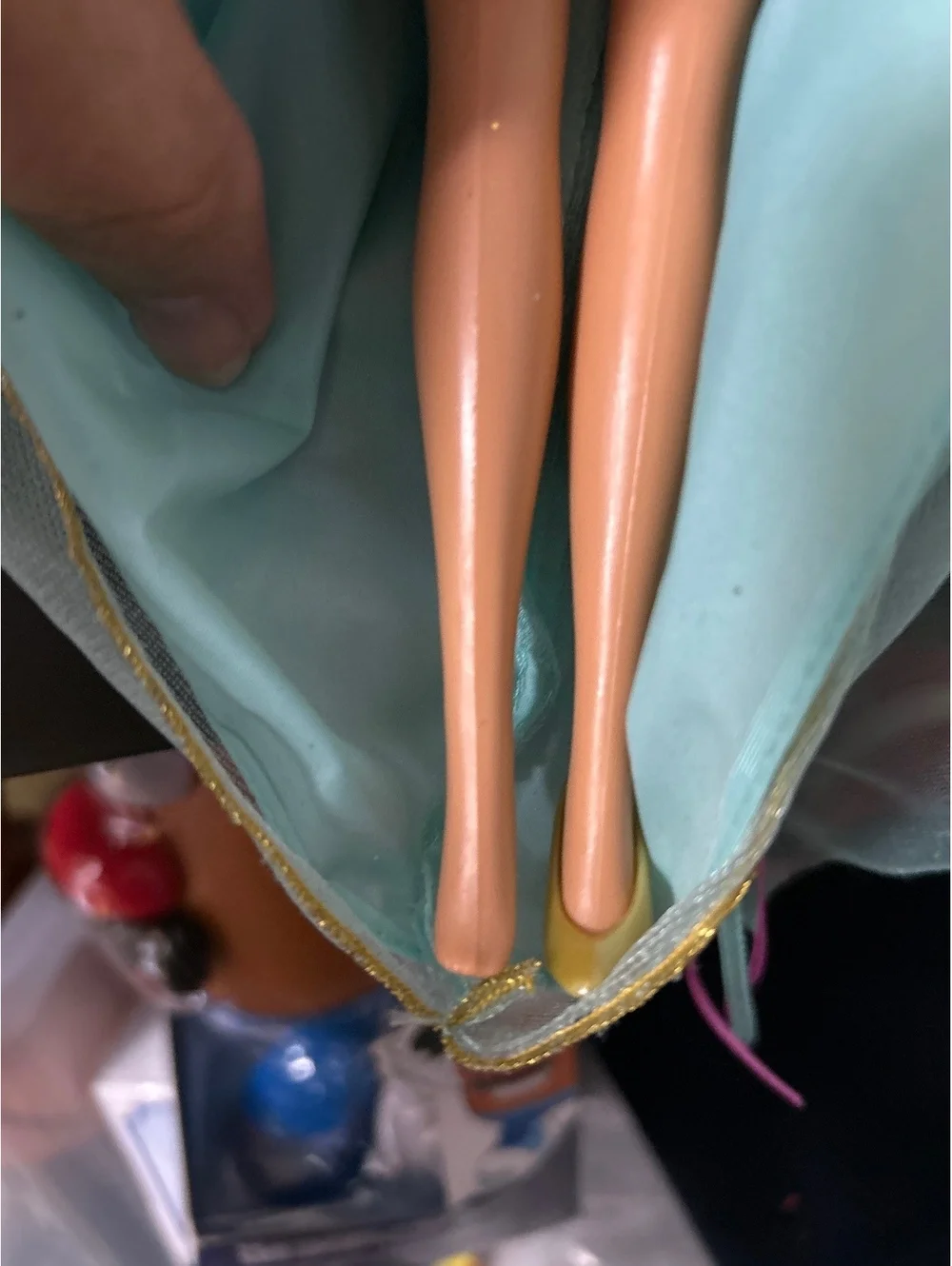 Vintage Barbie Pink and Blue Dress with Long Blonde Hair